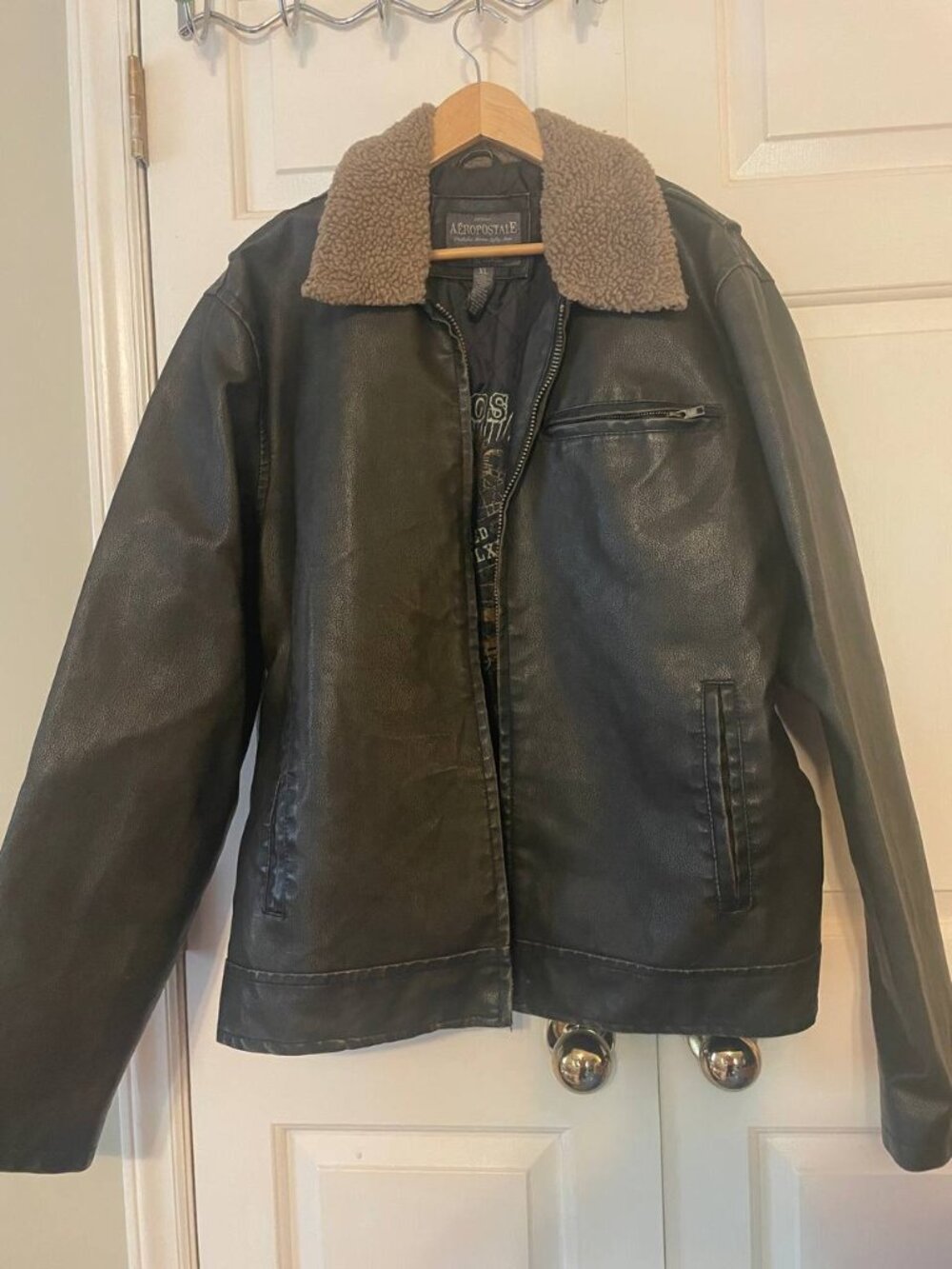 VTG Aeropostale Men's Faux Leather Sherpa Collar Jacket Grunge Streetwear XL